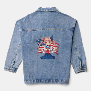 USA patriotic anime girl Denim Jacket