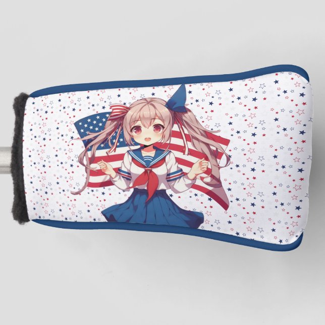 USA patriotic anime girl Golf Head Cover (Front)