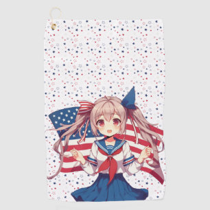 USA patriotic anime girl Golf Towel