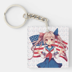USA patriotic anime girl Key Ring