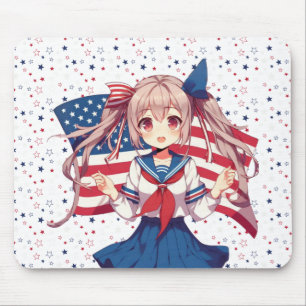 USA patriotic anime girl Mouse Mat