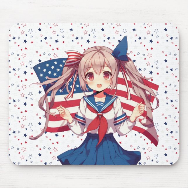 USA patriotic anime girl Mouse Mat (Front)