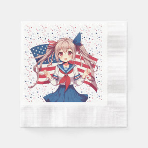 USA patriotic anime girl Napkin