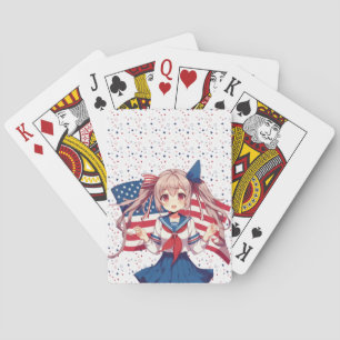 USA patriotic anime girl Playing Cards