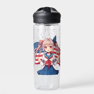USA patriotic anime girl Water Bottle