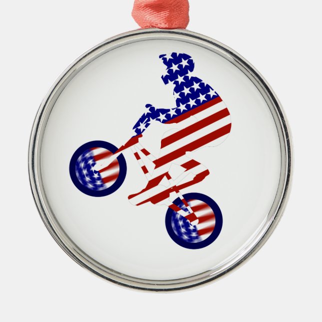 USA Patriotic Biking BMX Metal Tree Decoration (Front)