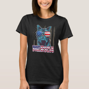 Usa Patriotic Cat 4th Of July American Flag Men Wo T-Shirt