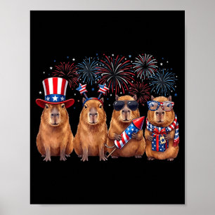Usa patriotic cute capybara men women kids funny poster