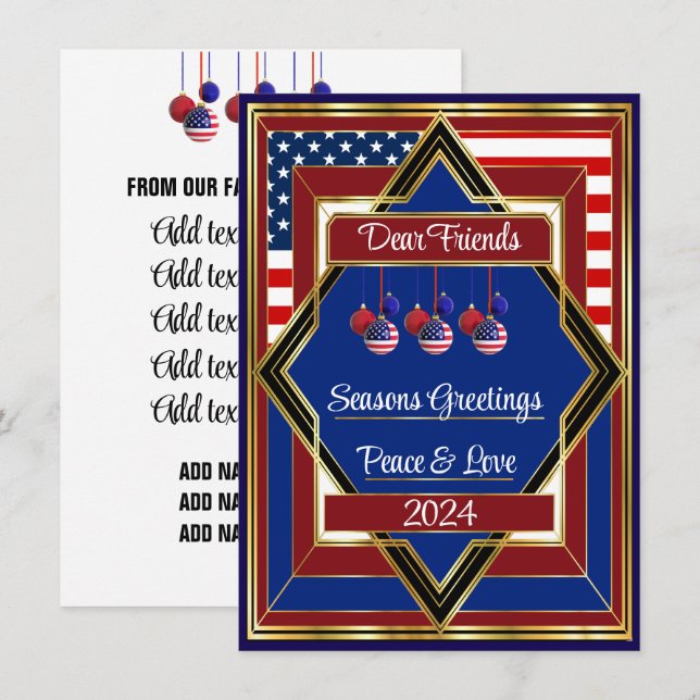 USA Patriotic Deco Christmas Card (Front/Back)