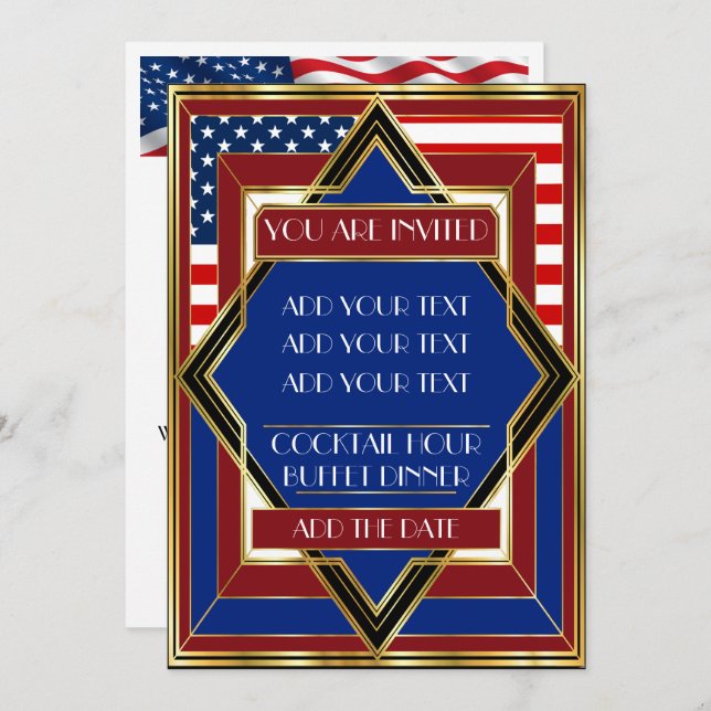 USA Patriotic Deco Invitation (Front/Back)