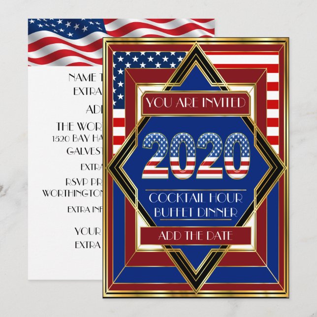 USA Patriotic Deco Invitation (Front/Back)