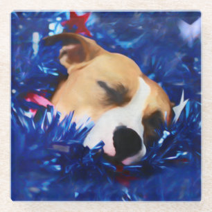 USA Patriotic Dog American Pit Bull Terrier Glass Coaster