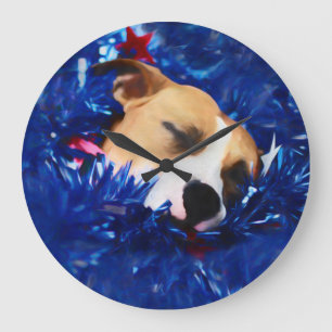 USA Patriotic Dog American Pit Bull Terrier Large Clock