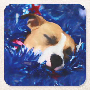 USA Patriotic Dog American Pit Bull Terrier Square Paper Coaster