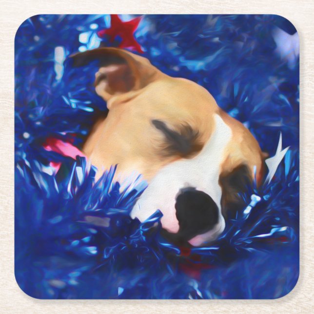 USA Patriotic Dog American Pit Bull Terrier Square Paper Coaster (Front)