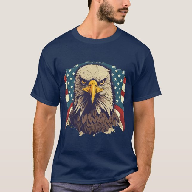 USA Patriotic Eagle American Flag 4th of July Tee (Front)