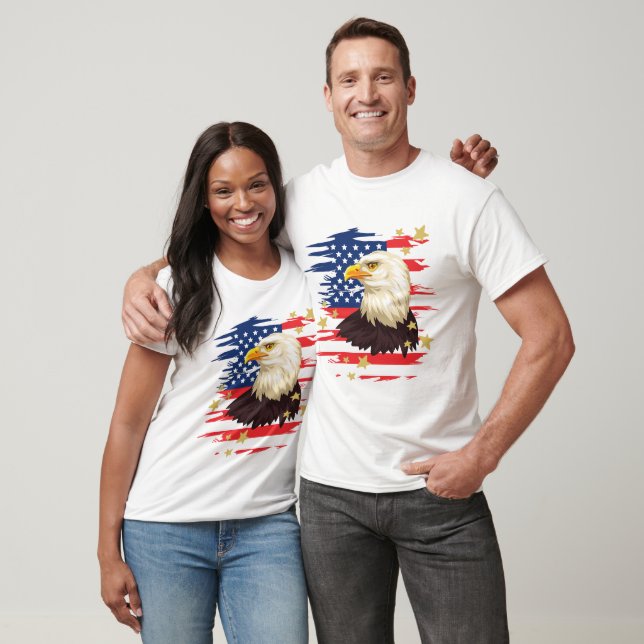 USA Patriotic Eagle Flag and Stars T-Shirts - WHT (Unisex)