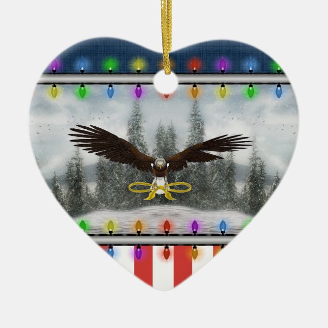 USA Patriotic Eagle Heart Christmas Ornament (Front)