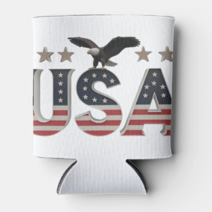 USA Patriotic Eagle + Stars Flag Design for Pride Can Cooler