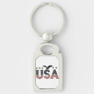 USA Patriotic Eagle + Stars Flag Design for Pride Key Ring