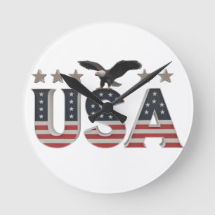 USA Patriotic Eagle + Stars Flag Design for Pride Round Clock