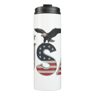 USA Patriotic Eagle + Stars Flag Design for Pride Thermal Tumbler