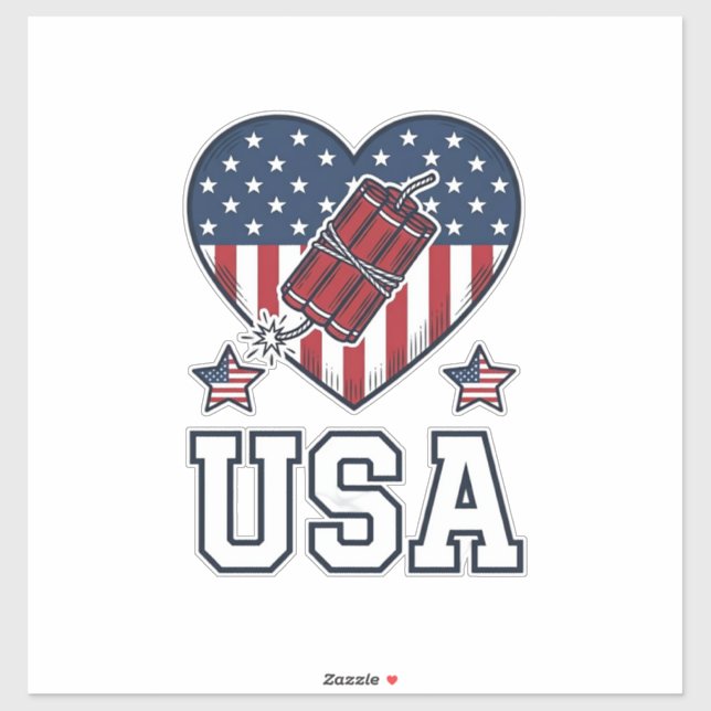 USA Patriotic Firecracker Heart Vintage Vector Shi (Sheet)