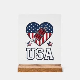 USA Patriotic Firecracker Heart Vintage Vector Shi Acrylic Sign
