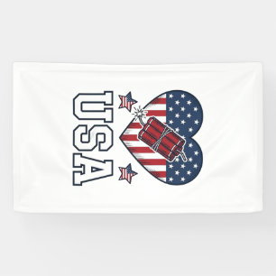 USA Patriotic Firecracker Heart Vintage Vector Shi Banner