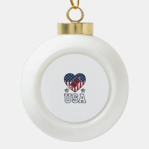 USA Patriotic Firecracker Heart Vintage Vector Shi Ceramic Ball Christmas Ornament