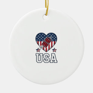 USA Patriotic Firecracker Heart Vintage Vector Shi Ceramic Tree Decoration