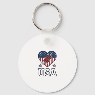 USA Patriotic Firecracker Heart Vintage Vector Shi Key Ring