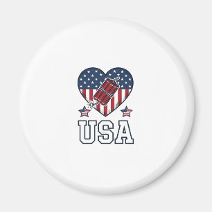USA Patriotic Firecracker Heart Vintage Vector Shi Magnet