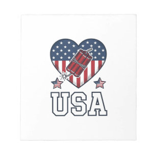 USA Patriotic Firecracker Heart Vintage Vector Shi Notepad