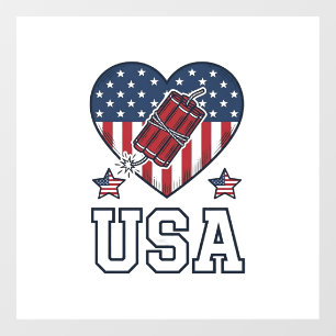 USA Patriotic Firecracker Heart Vintage Vector Shi Window Cling