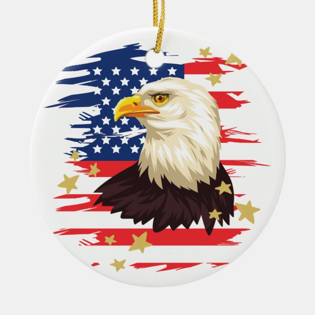 USA Patriotic Flag Eagle Stars  Ceramic Tree Decoration (Front)