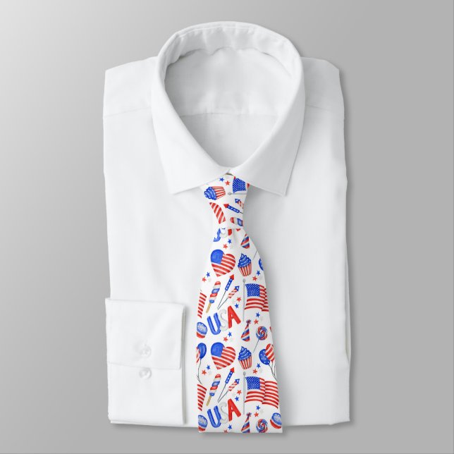 USA Patriotic Flag Neck Tie (Tied)