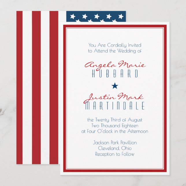 USA Patriotic Flag Wedding 2 Invitation (Front/Back)