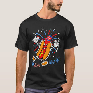 Usa Patriotic Hotdog With Fireworks Summer 4Th Of T-Shirt