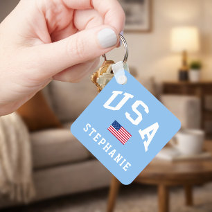 USA Patriotic Independence Day American Flag Key Ring