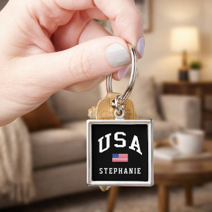 USA Patriotic Independence Day American Flag Key Ring
