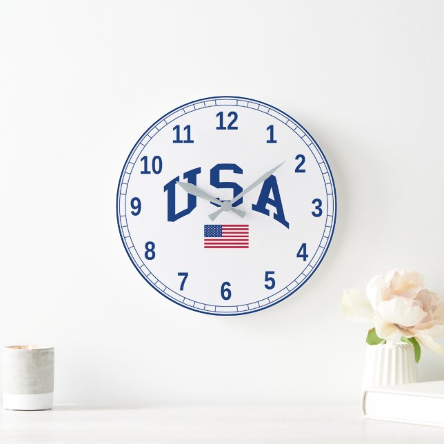 USA Patriotic Independence Day American Flag Large Clock (Home)