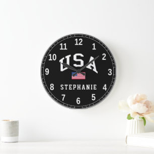 USA Patriotic Independence Day American Flag Large Clock