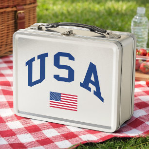 USA Patriotic Independence Day American Flag Metal Lunch Box