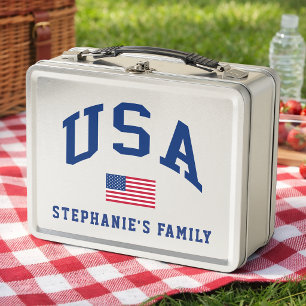 USA Patriotic Independence Day American Flag Metal Lunch Box