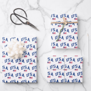 USA Patriotic Independence Day American Flag Wrapping Paper Sheet
