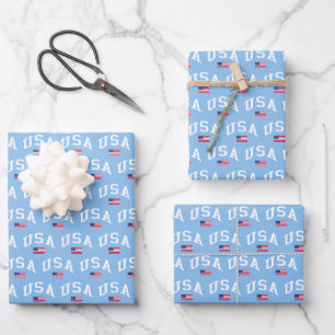 USA Patriotic Independence Day American Flag Wrapping Paper Sheet