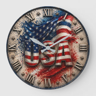 USA Patriotic Independence Day Decor Large Clock