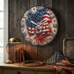 USA Patriotic Independence Day Decor Large Clock