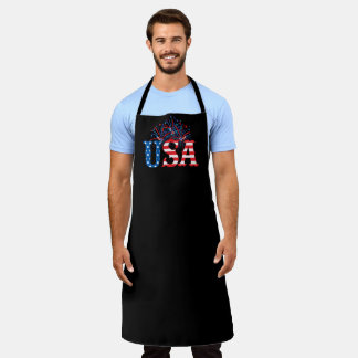 USA Patriotic July 4th fireworks black apron